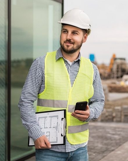 A civil engineer photoshot at construction site.